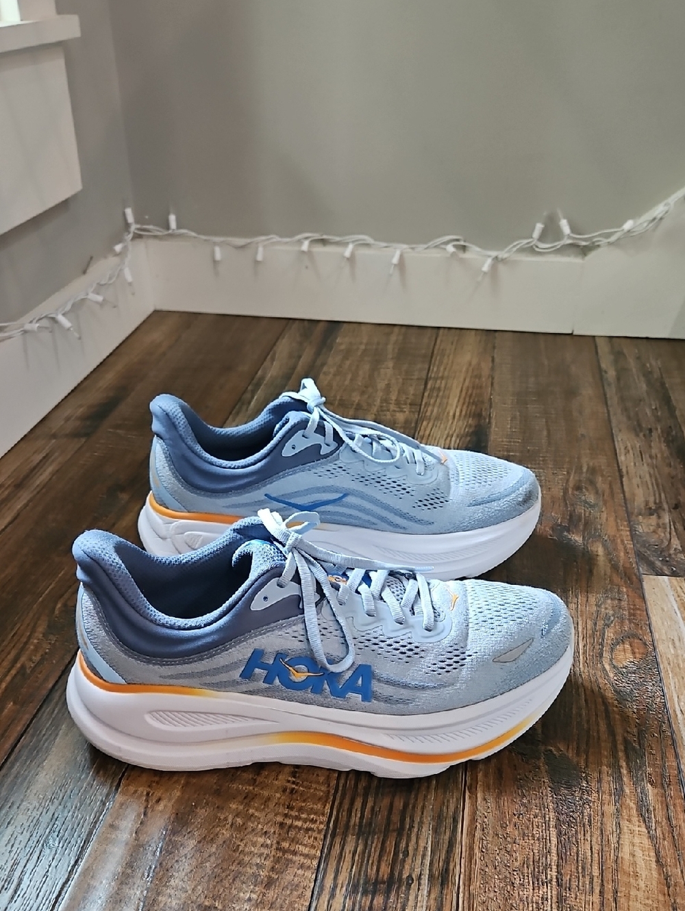 Hoka One One Bondi 9 Men's Comfortable Running Shoes  Blue-gray/Orange (10 2E)
